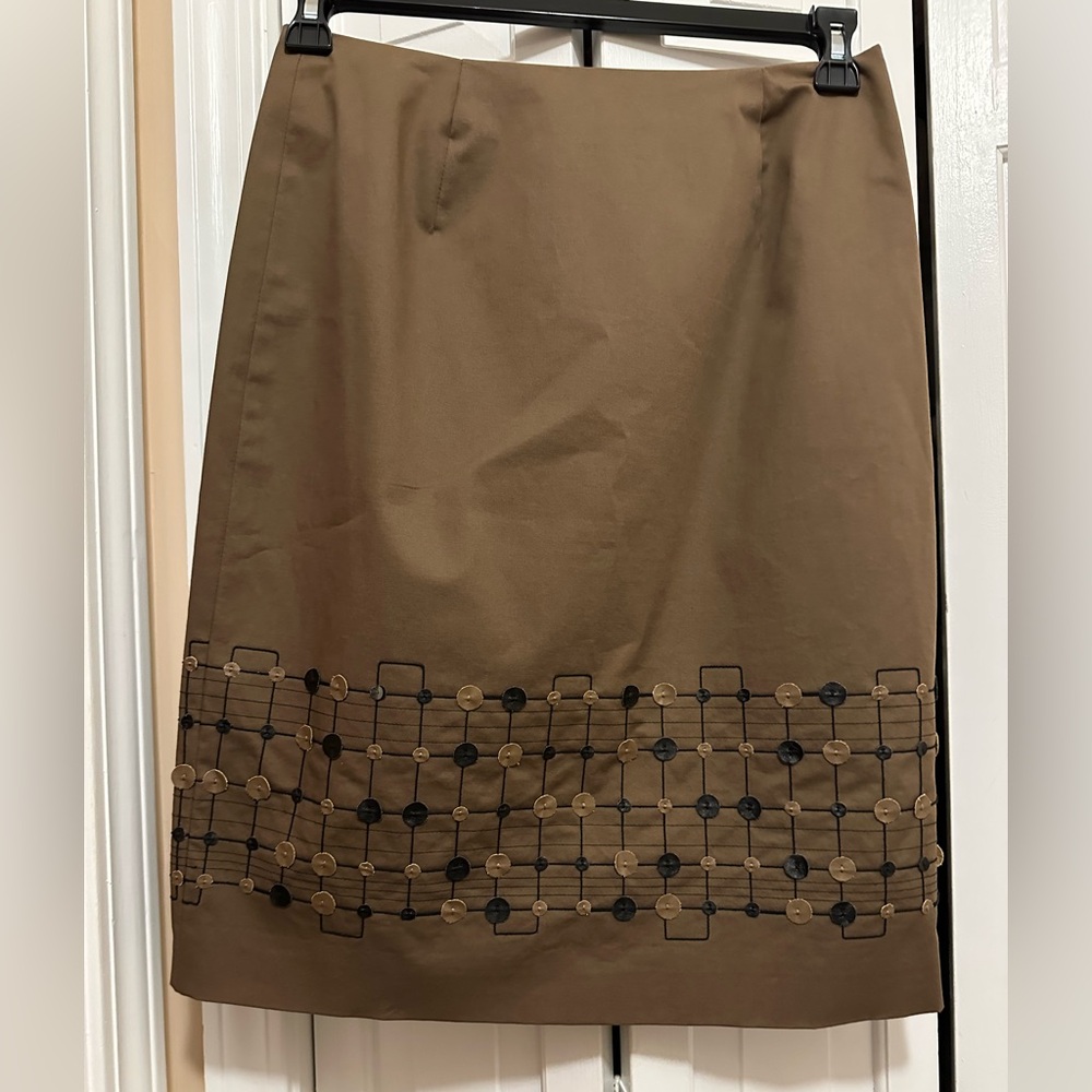 Worth Skirt Women 8 Brown Pencil Straight Skirt Geometric Accents Office Preppy